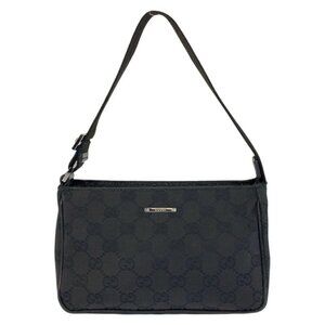 Gucci Black Silver Hardware GG Canvas Handbag